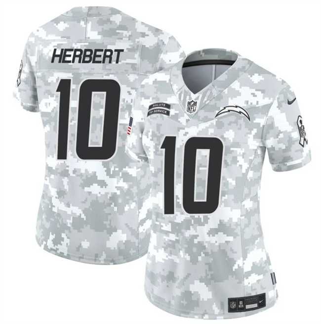 Womens Los Angeles Chargers #10 Justin Herbert 2024 F.U.S.E Arctic Camo Salute To Service Limited Stitched Jersey Dzhi